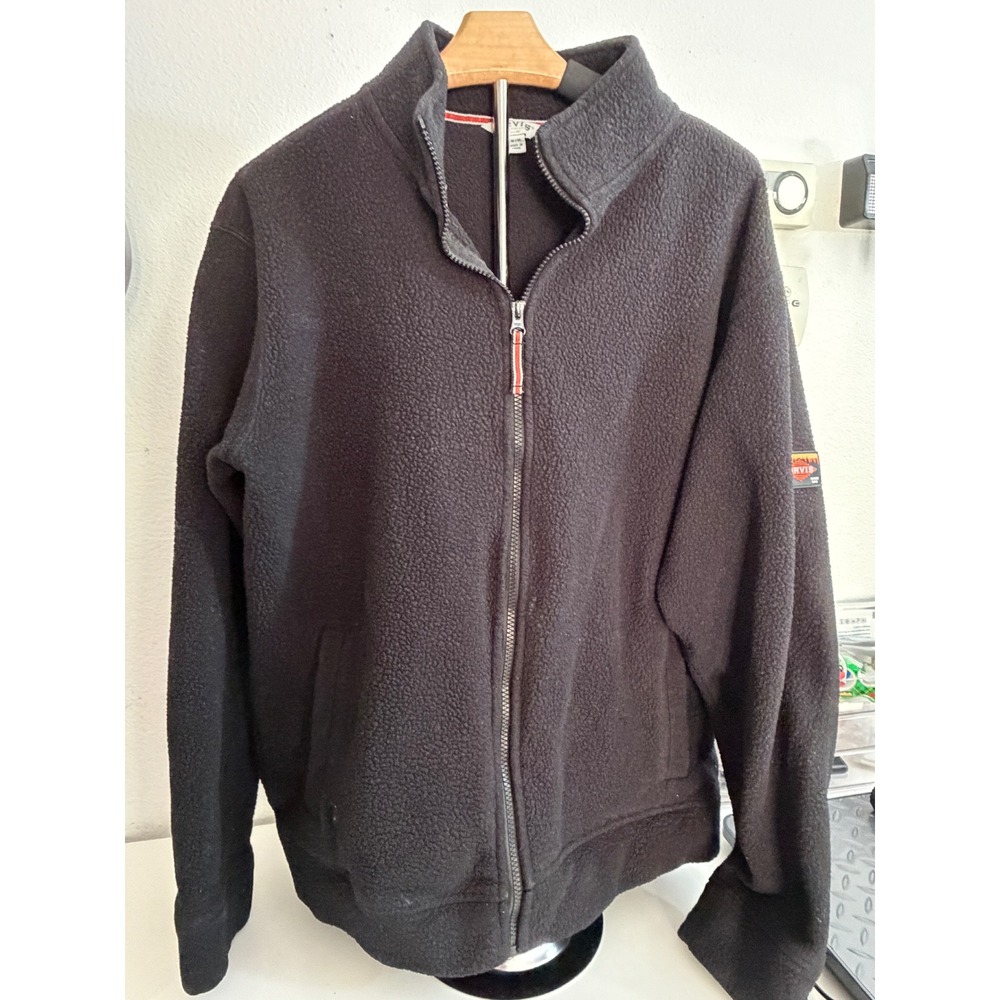Orvis Classic Collection Mens Medium Black Full Zip Fleece Jacket Mock Neck Logo